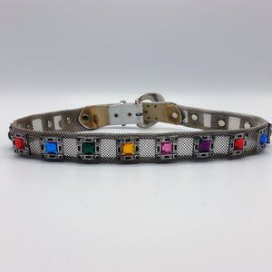 Silver Mesh Belt With Multi-Colored Stones